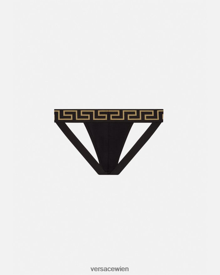 Schwarz Jockstrap mit Greca-Bordüre Versace Männer Unterwäsche und Strandbekleidung 8N4XJD1774