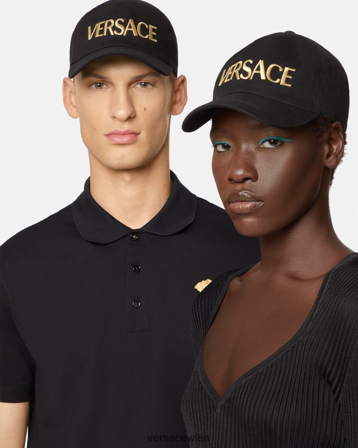 Schwarz Kappe mit gesticktem Logo Versace Frauen Zubehör 8N4XJD878