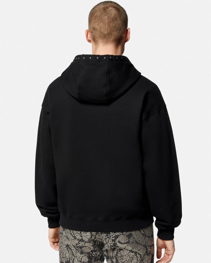 Schwarz Kapuzenpullover mit College-Logo und Nieten Versace Männer Kleidung 8N4XJD1425