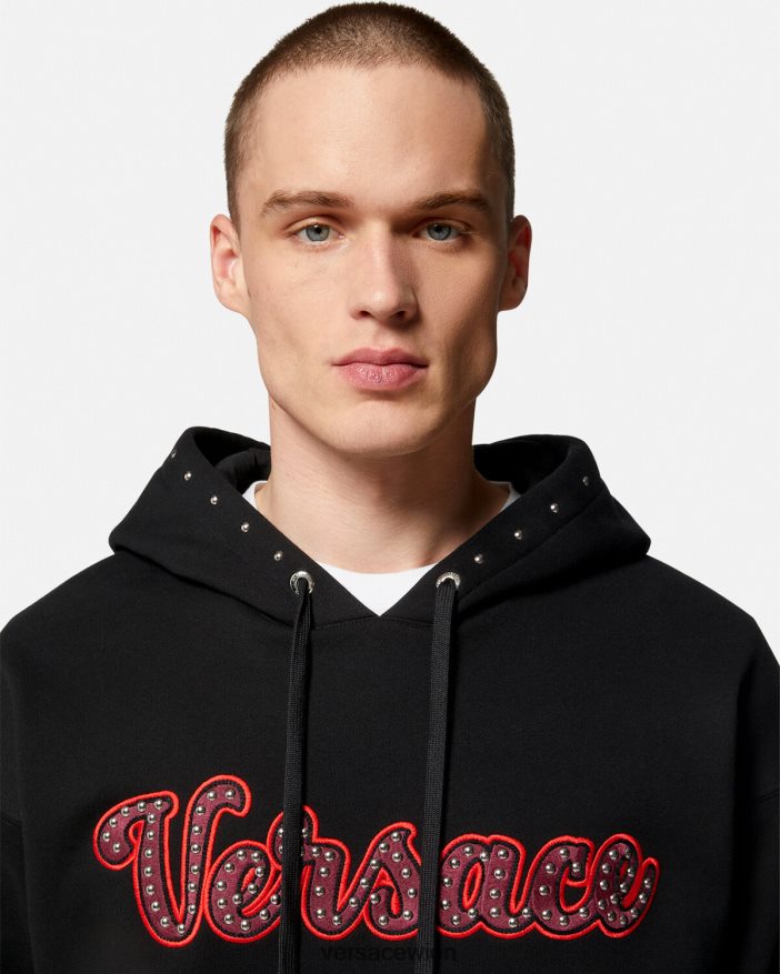 Schwarz Kapuzenpullover mit College-Logo und Nieten Versace Männer Kleidung 8N4XJD1425