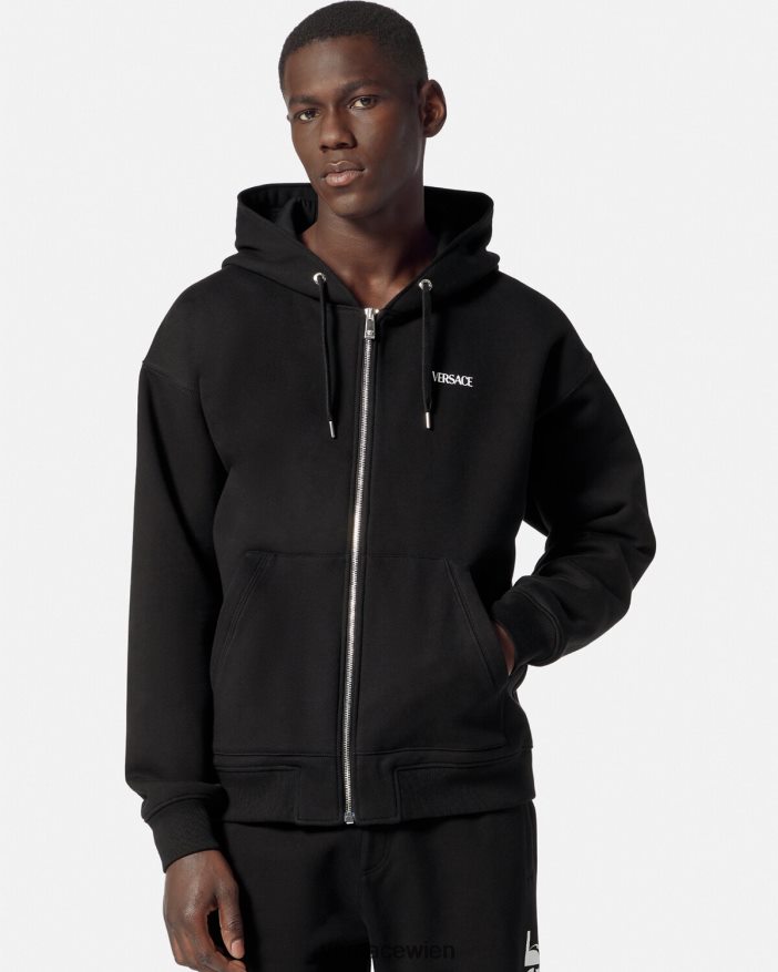 Schwarz Kapuzenpullover mit Logo und Reißverschluss Versace Männer Kleidung 8N4XJD1413