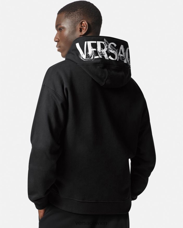 Schwarz Kapuzenpullover mit Logo und Reißverschluss Versace Männer Kleidung 8N4XJD1413