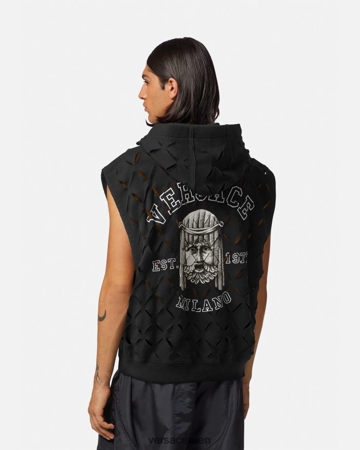 Schwarz Kapuzenpullover mit aufgeschlitztem La-Maschera-Logo Versace Männer Kleidung 8N4XJD1423