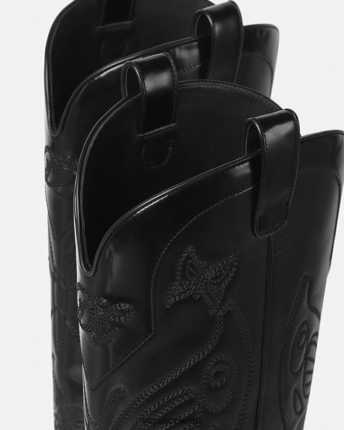 Schwarz Kniehohe Stiefel mit Schmetterlingen Versace Frauen Schuh 8N4XJD473