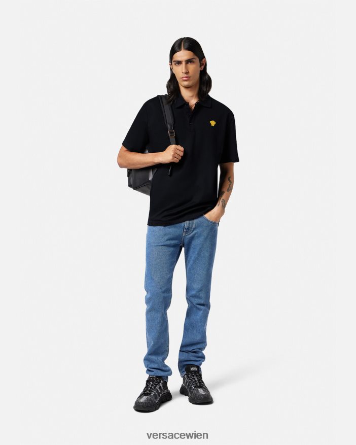 Schwarz Kurzarm-Poloshirt mit Medusa-Motiv Versace Männer Kleidung 8N4XJD1373