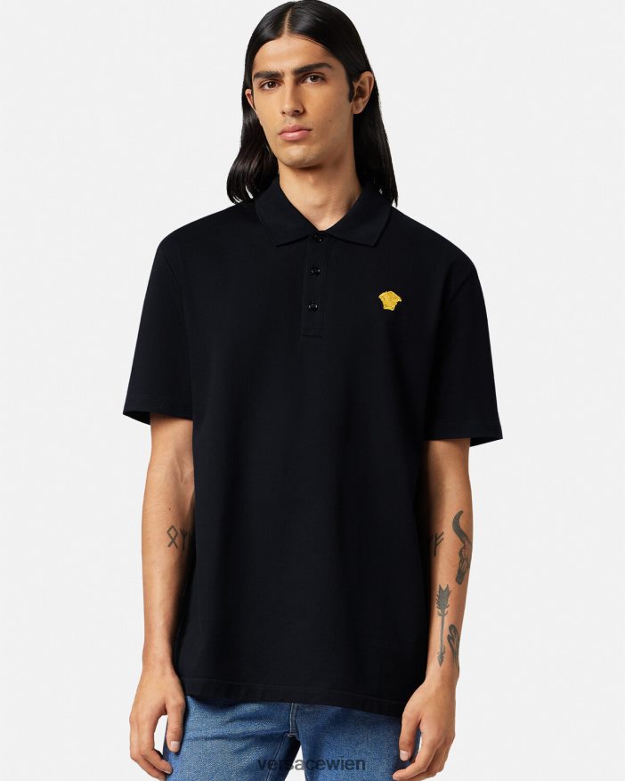 Schwarz Kurzarm-Poloshirt mit Medusa-Motiv Versace Männer Kleidung 8N4XJD1373