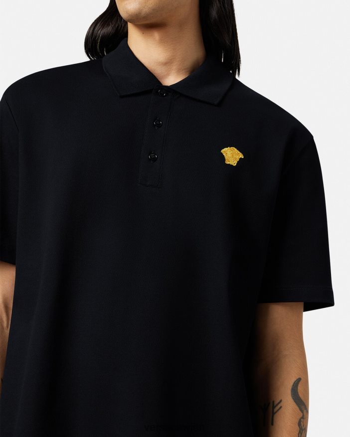 Schwarz Kurzarm-Poloshirt mit Medusa-Motiv Versace Männer Kleidung 8N4XJD1373