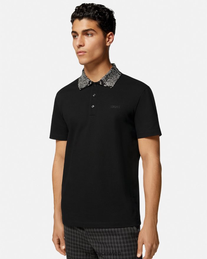 Schwarz Kurzarm-Poloshirt mit Nieten Versace Männer Kleidung 8N4XJD1391