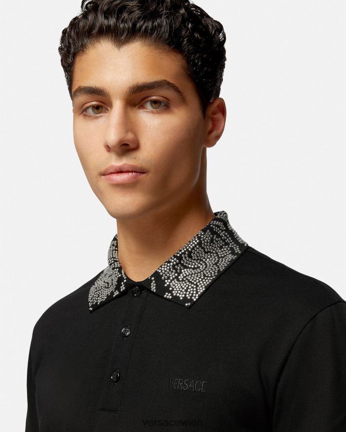 Schwarz Kurzarm-Poloshirt mit Nieten Versace Männer Kleidung 8N4XJD1391