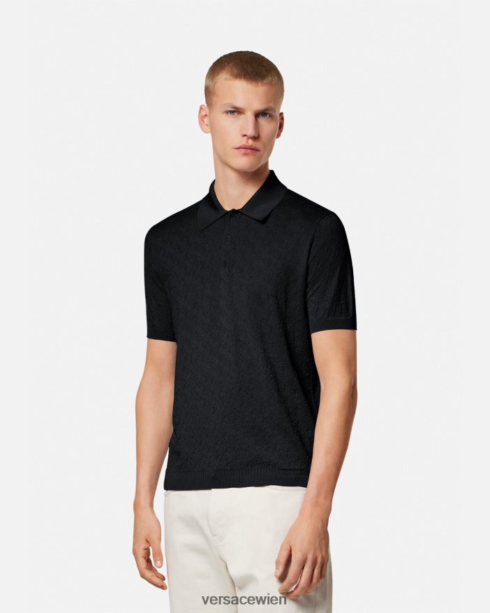 Schwarz La Greca Kurzarm-Strickpoloshirt Versace Männer Kleidung 8N4XJD1328