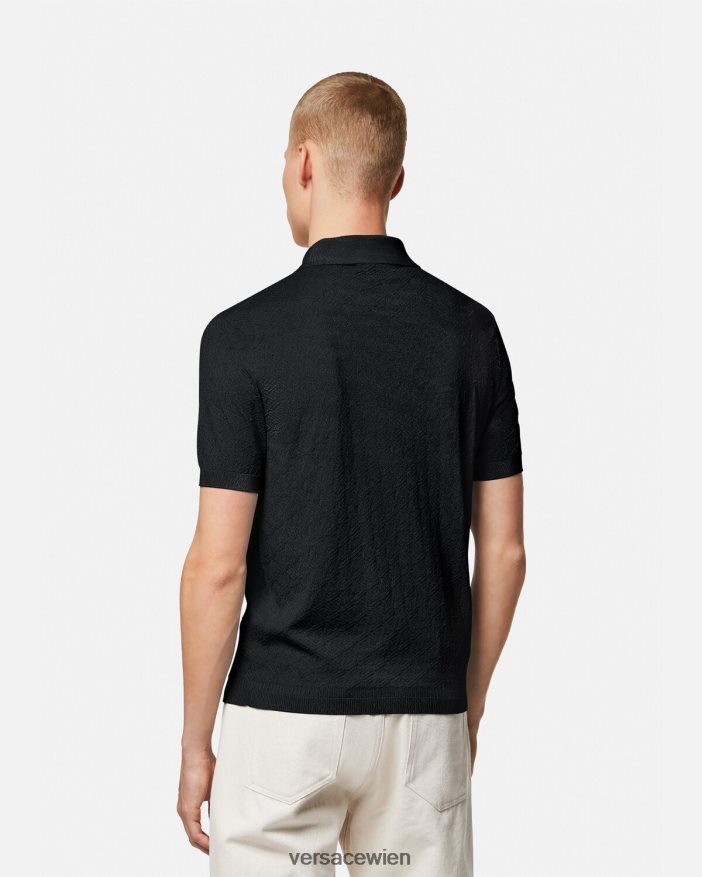 Schwarz La Greca Kurzarm-Strickpoloshirt Versace Männer Kleidung 8N4XJD1328