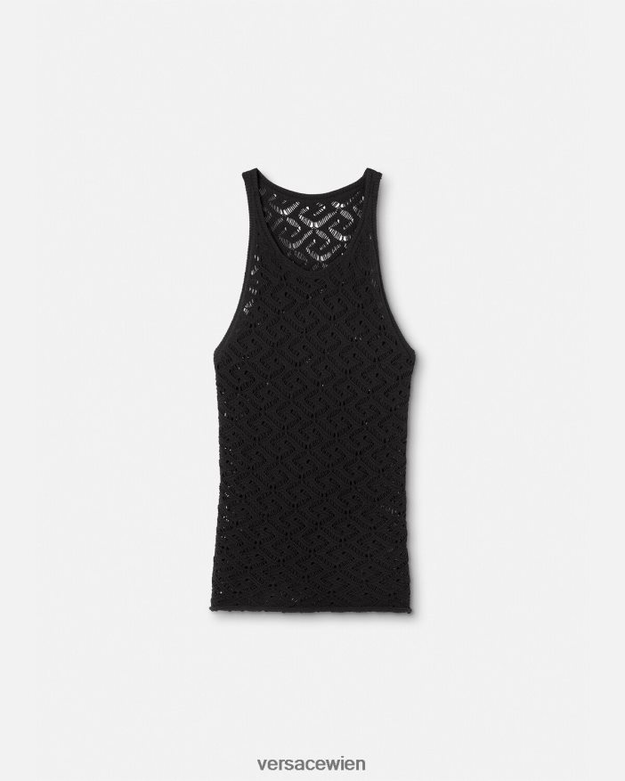 Schwarz La Greca-Spitzenstrick-Tanktop Versace Männer Kleidung 8N4XJD1340