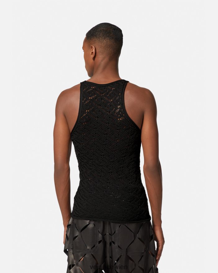 Schwarz La Greca-Spitzenstrick-Tanktop Versace Männer Kleidung 8N4XJD1340