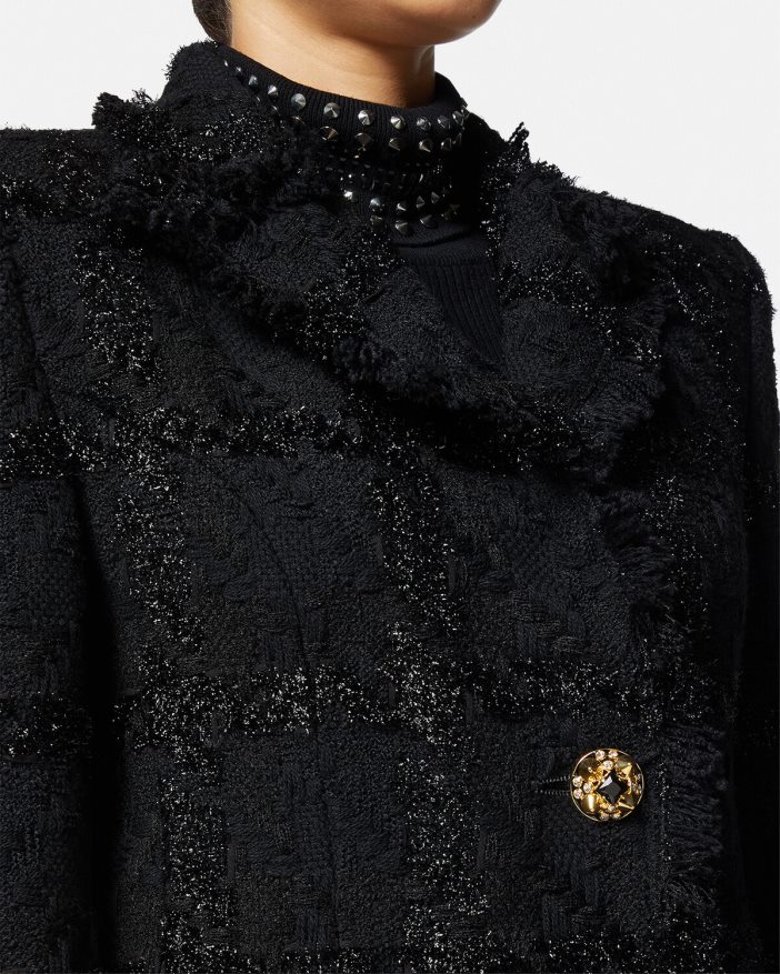 Schwarz Langer Mantel aus Tweed mit Stacheln Versace Frauen Kleidung 8N4XJD102