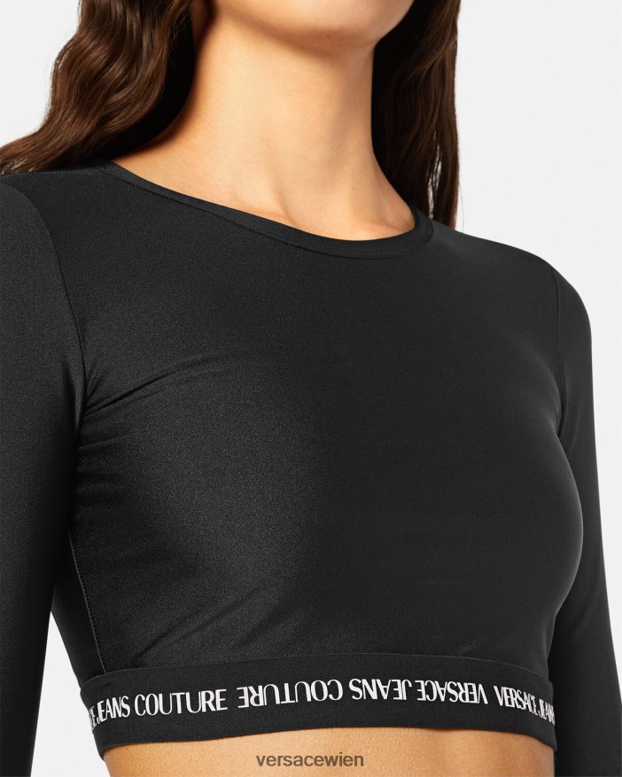 Schwarz Langärmeliges Crop-T-Shirt mit Logo Versace Frauen Kleidung 8N4XJD2153