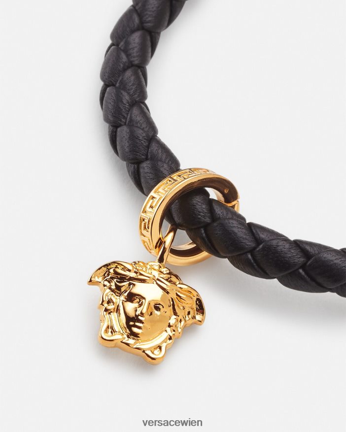 Schwarz Medusa-Armband aus geflochtenem Leder Versace Frauen Zubehör 8N4XJD767