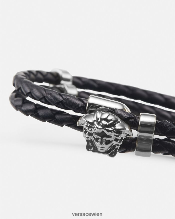 Schwarz Medusa-Armband aus geflochtenem Leder Versace Frauen Zubehör 8N4XJD769