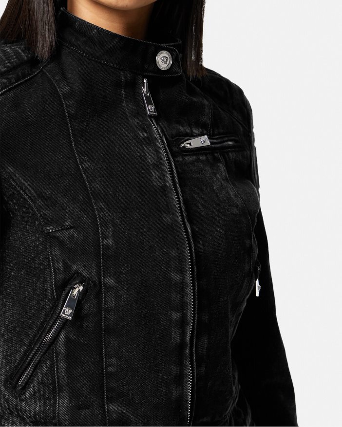 Schwarz Medusa-Jeans-Bikerjacke Versace Frauen Kleidung 8N4XJD100