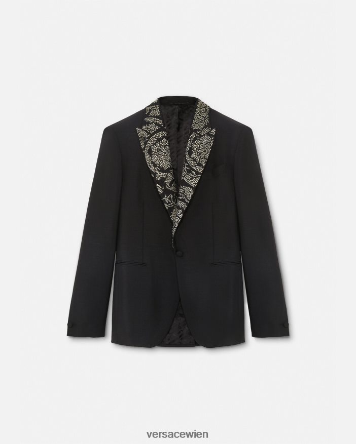 Schwarz Nietenbesetzter Blazer mit Barocco-Silhouette Versace Männer Kleidung 8N4XJD1275