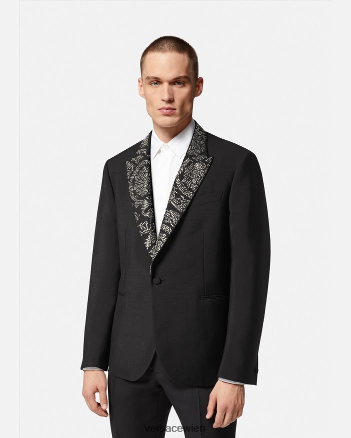 Schwarz Nietenbesetzter Blazer mit Barocco-Silhouette Versace Männer Kleidung 8N4XJD1275