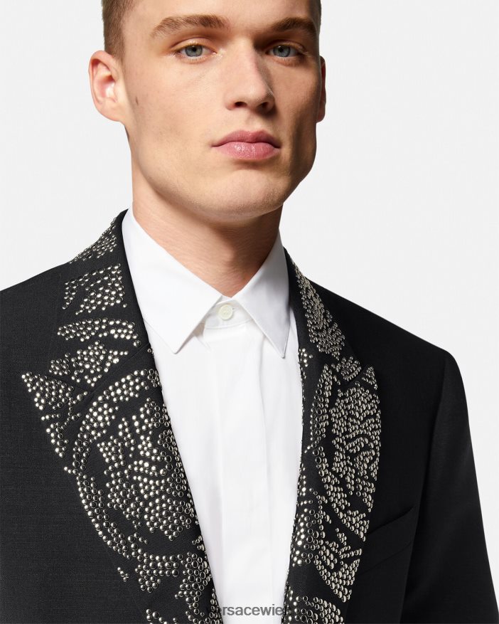 Schwarz Nietenbesetzter Blazer mit Barocco-Silhouette Versace Männer Kleidung 8N4XJD1275