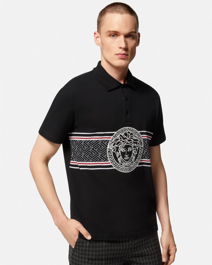 Schwarz Poloshirt mit Medusa-Stickerei Versace Männer Kleidung 8N4XJD1395