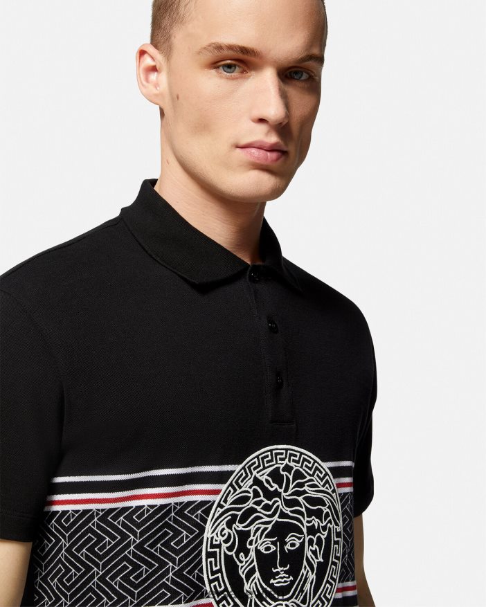 Schwarz Poloshirt mit Medusa-Stickerei Versace Männer Kleidung 8N4XJD1395