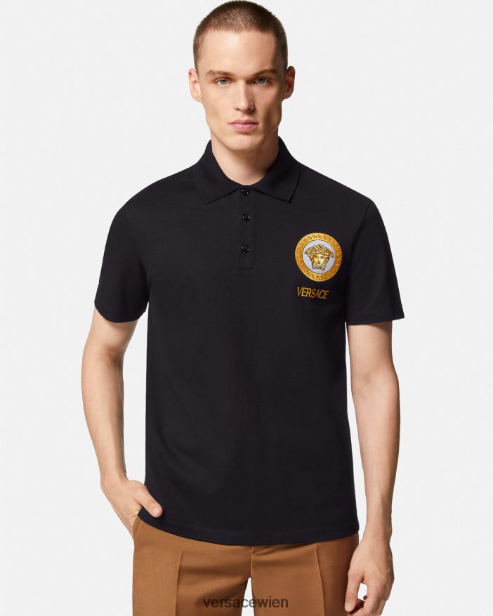 Schwarz Poloshirt mit Medusa-Stickerei Versace Männer Kleidung 8N4XJD1398