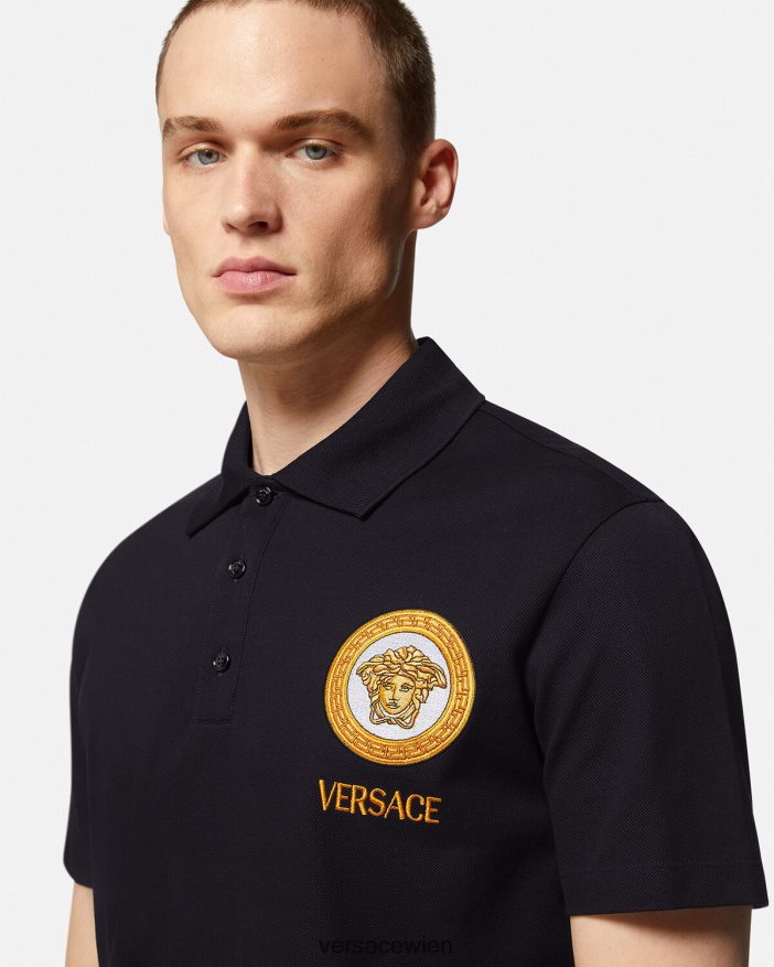 Schwarz Poloshirt mit Medusa-Stickerei Versace Männer Kleidung 8N4XJD1398