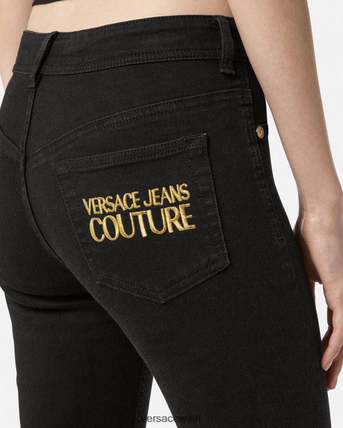 Schwarz Röhrenjeans mit Logo Versace Frauen Kleidung 8N4XJD2246