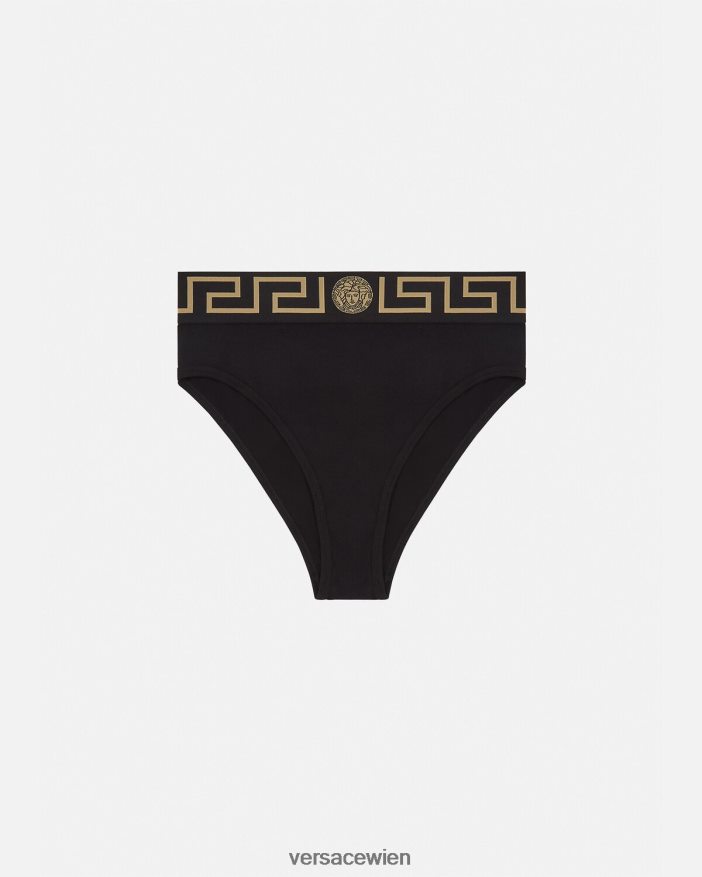 Schwarz Slip mit hohem Beinausschnitt und Greca-Bordüre Versace Frauen Unterwäsche und Strandbekleidung 8N4XJD1055