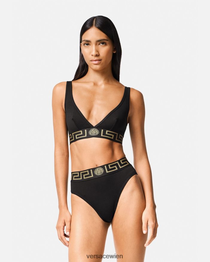 Schwarz Slip mit hohem Beinausschnitt und Greca-Bordüre Versace Frauen Unterwäsche und Strandbekleidung 8N4XJD1055