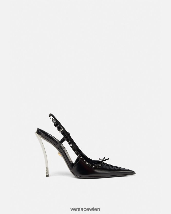 Schwarz Spitze Slingback-Pumps mit Schnürung Versace Frauen Schuh 8N4XJD382