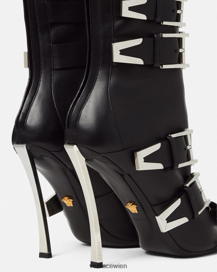 Schwarz Stiefel mit Pin-Point-Schnalle Versace Frauen Schuh 8N4XJD390