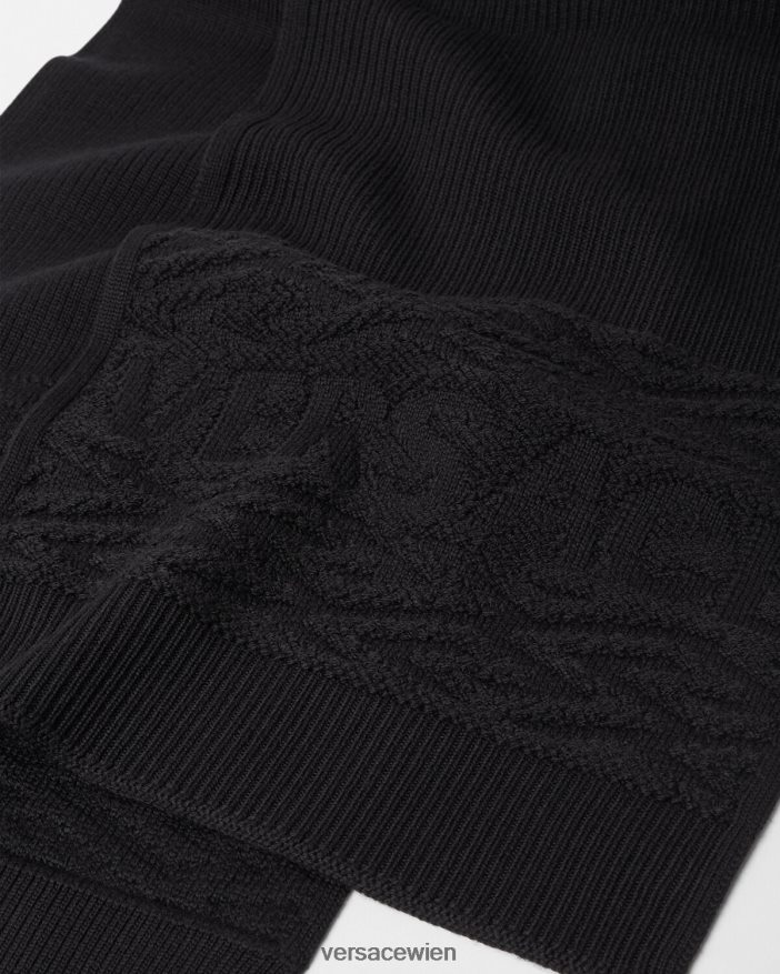 Schwarz Strickschal mit La Greca-Logo Versace Frauen Zubehör 8N4XJD926