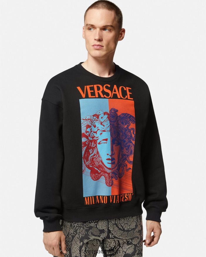 Schwarz Sweatshirt mit Medusa-Grafik Versace Männer Kleidung 8N4XJD1428