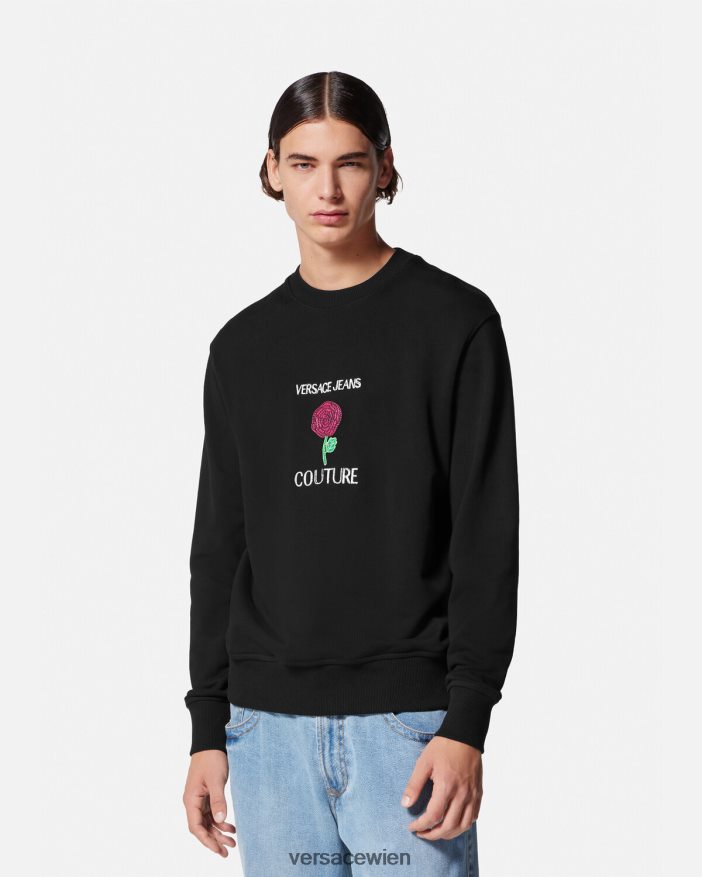 Schwarz Sweatshirt mit Rosen-Logo Versace Männer Kleidung 8N4XJD2379