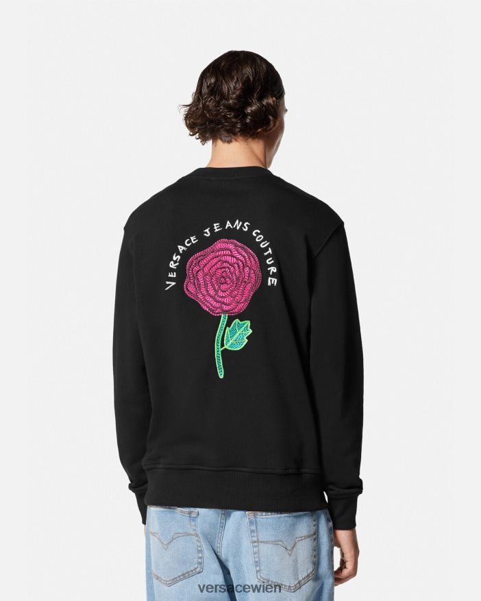 Schwarz Sweatshirt mit Rosen-Logo Versace Männer Kleidung 8N4XJD2379