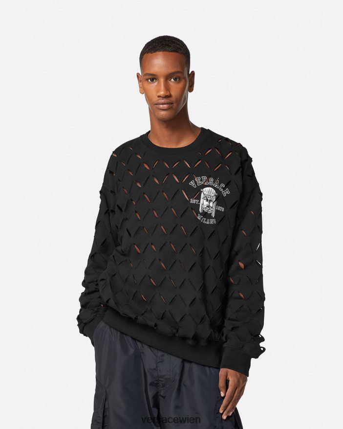 Schwarz Sweatshirt mit aufgeschlitztem La-Maschera-Logo Versace Männer Kleidung 8N4XJD1422