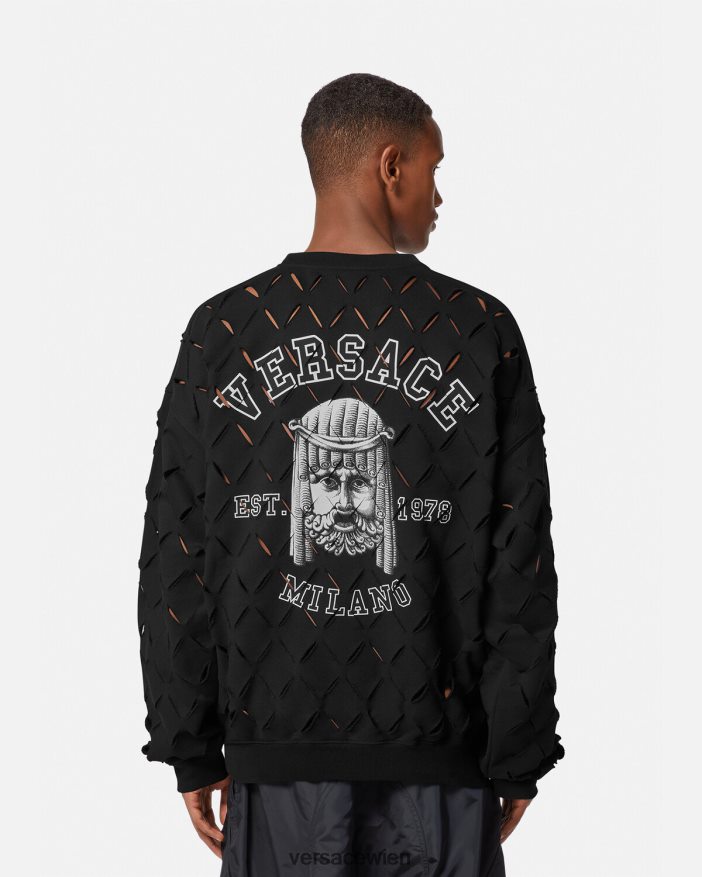 Schwarz Sweatshirt mit aufgeschlitztem La-Maschera-Logo Versace Männer Kleidung 8N4XJD1422