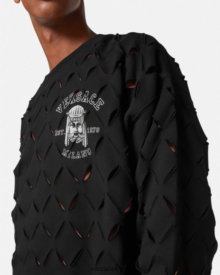 Schwarz Sweatshirt mit aufgeschlitztem La-Maschera-Logo Versace Männer Kleidung 8N4XJD1422