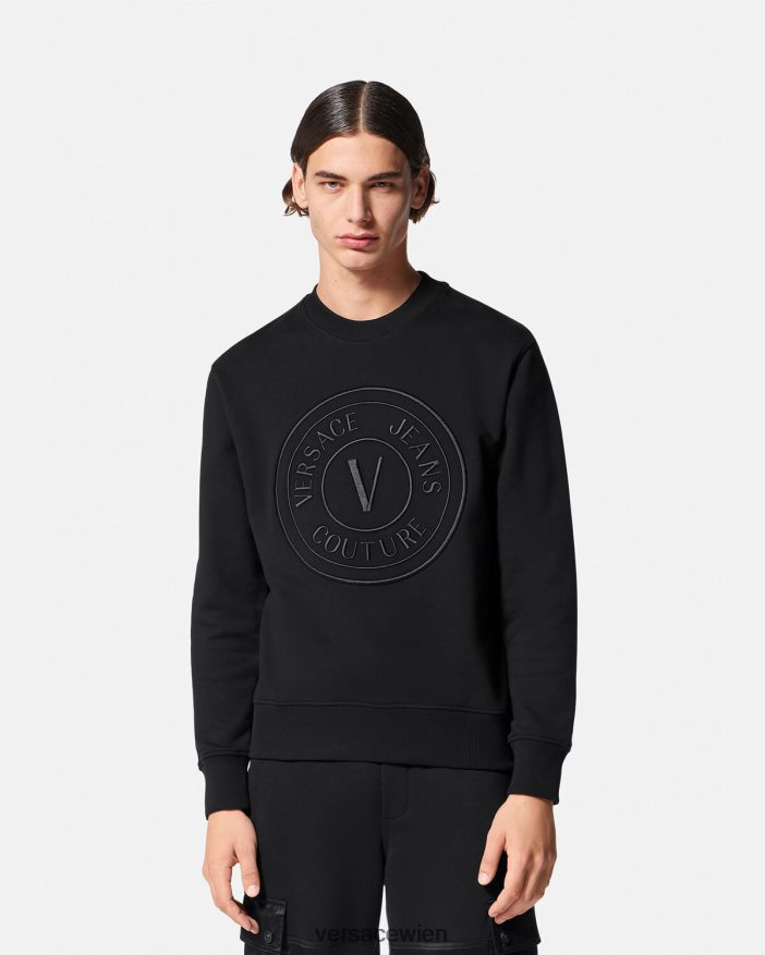 Schwarz Sweatshirt mit aufgesticktem V-Emblem Versace Männer Kleidung 8N4XJD2412