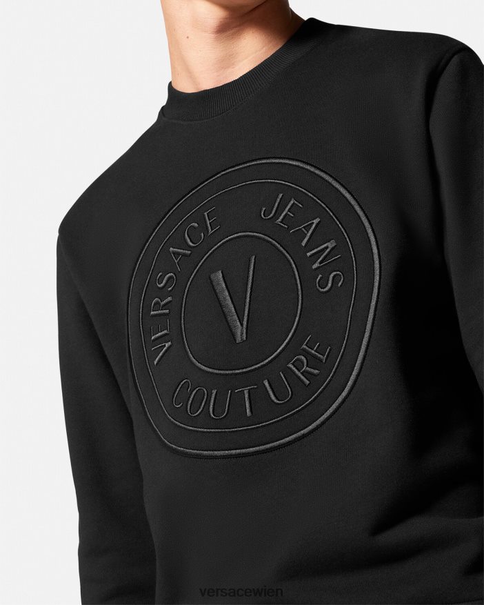 Schwarz Sweatshirt mit aufgesticktem V-Emblem Versace Männer Kleidung 8N4XJD2412