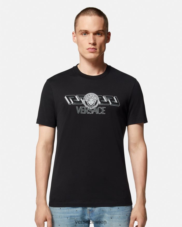 Schwarz T-Shirt mit La-Greca-Logo Versace Männer Kleidung 8N4XJD1409