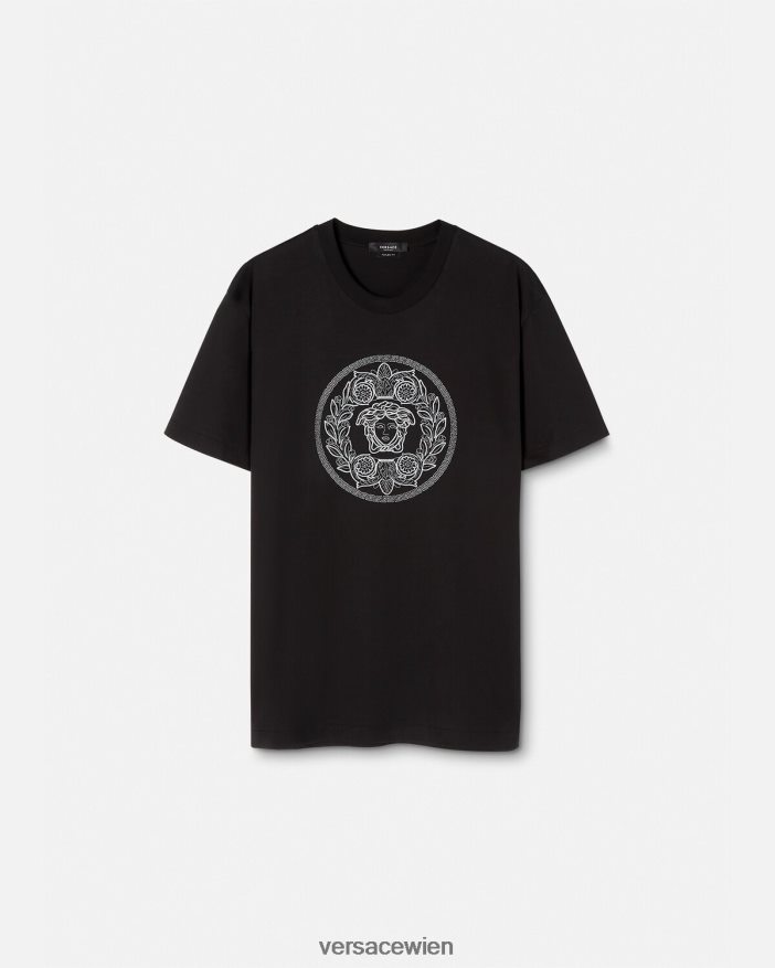 Schwarz T-Shirt mit Medusa-Stickerei Versace Männer Kleidung 8N4XJD1396