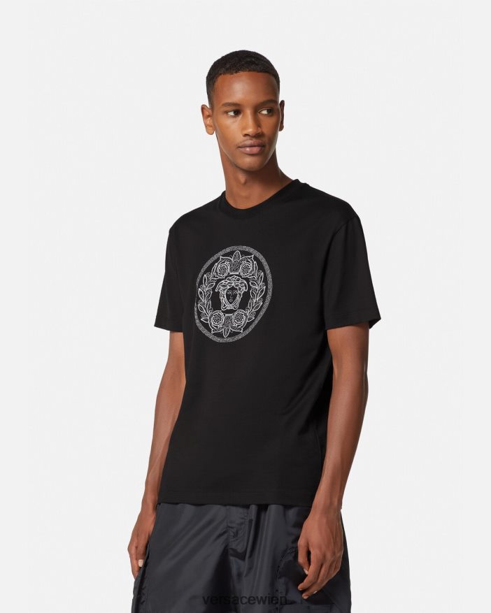 Schwarz T-Shirt mit Medusa-Stickerei Versace Männer Kleidung 8N4XJD1396