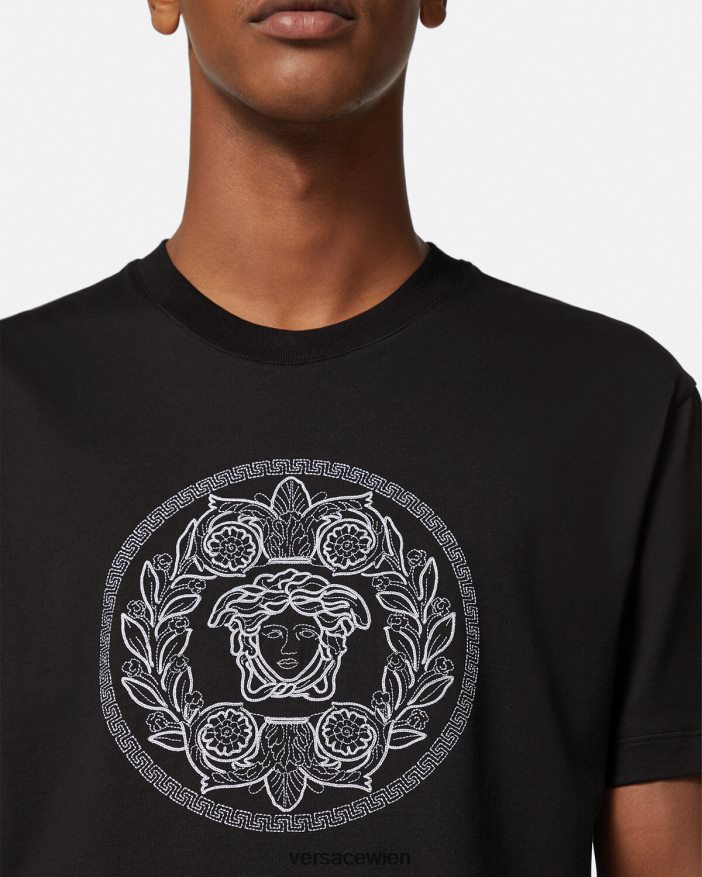 Schwarz T-Shirt mit Medusa-Stickerei Versace Männer Kleidung 8N4XJD1396