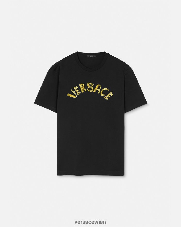 Schwarz T-Shirt mit Muschel-Barock-Logo Versace Männer Kleidung 8N4XJD1359