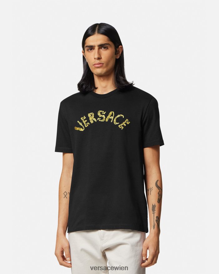 Schwarz T-Shirt mit Muschel-Barock-Logo Versace Männer Kleidung 8N4XJD1359