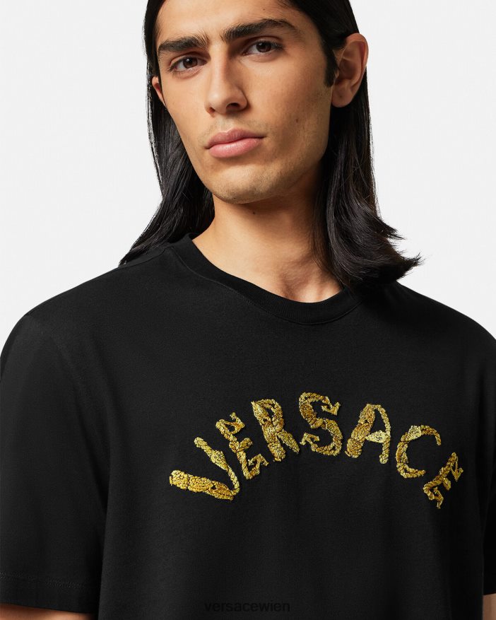 Schwarz T-Shirt mit Muschel-Barock-Logo Versace Männer Kleidung 8N4XJD1359